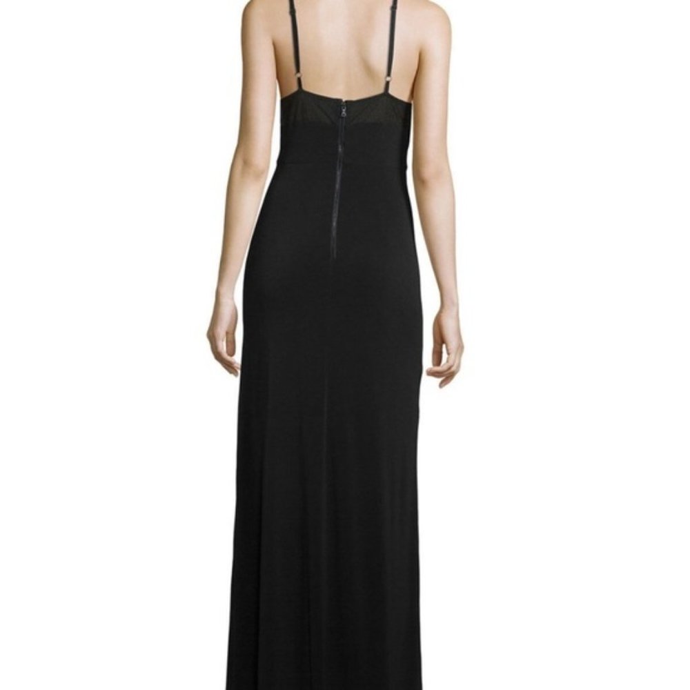 New Alice + Olivia Devlin plunge neck mesh insert v-neck maxi column gown dress - Picture 6 of 16